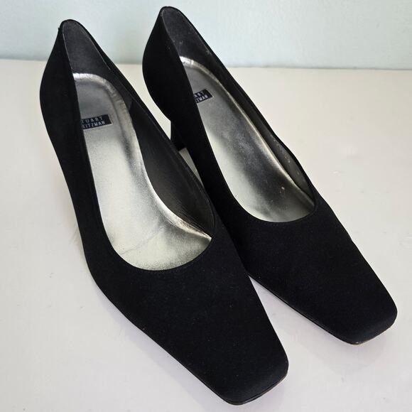 Stuart Weitzman Kitten Heels 9B Black Fabric Classic Career Office Cocktail Glam - Picture 1 of 9